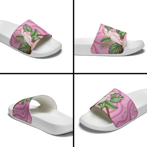 Australia Breast Cancer Awareness Slide Sandals Pink Cockatoo Ribbon Aboriginal Dot Art