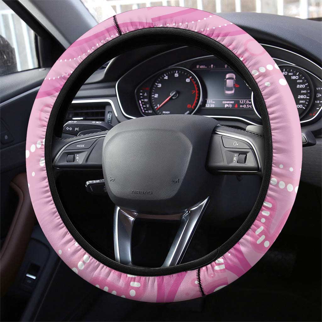 Australia Breast Cancer Awareness Steering Wheel Cover Pink Cockatoo Ribbon Aboriginal Dot Art
