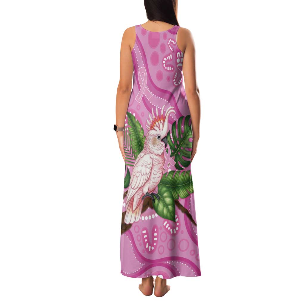 Australia Breast Cancer Awareness Tank Maxi Dress Pink Cockatoo Ribbon Aboriginal Dot Art