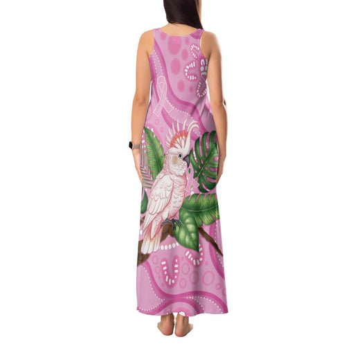 Australia Breast Cancer Awareness Tank Maxi Dress Pink Cockatoo Ribbon Aboriginal Dot Art