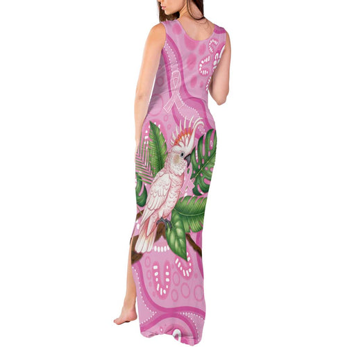 Australia Breast Cancer Awareness Tank Maxi Dress Pink Cockatoo Ribbon Aboriginal Dot Art