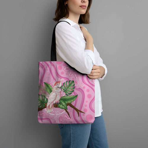 Australia Breast Cancer Awareness Tote Bag Pink Cockatoo Ribbon Aboriginal Dot Art