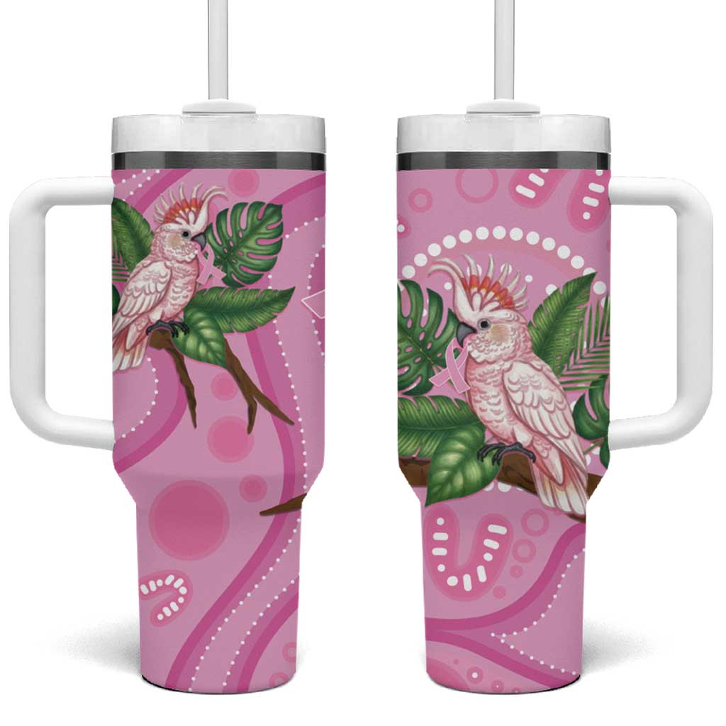Australia Breast Cancer Awareness Tumbler With Handle Pink Cockatoo Ribbon Aboriginal Dot Art