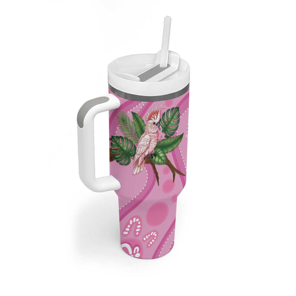 Australia Breast Cancer Awareness Tumbler With Handle Pink Cockatoo Ribbon Aboriginal Dot Art