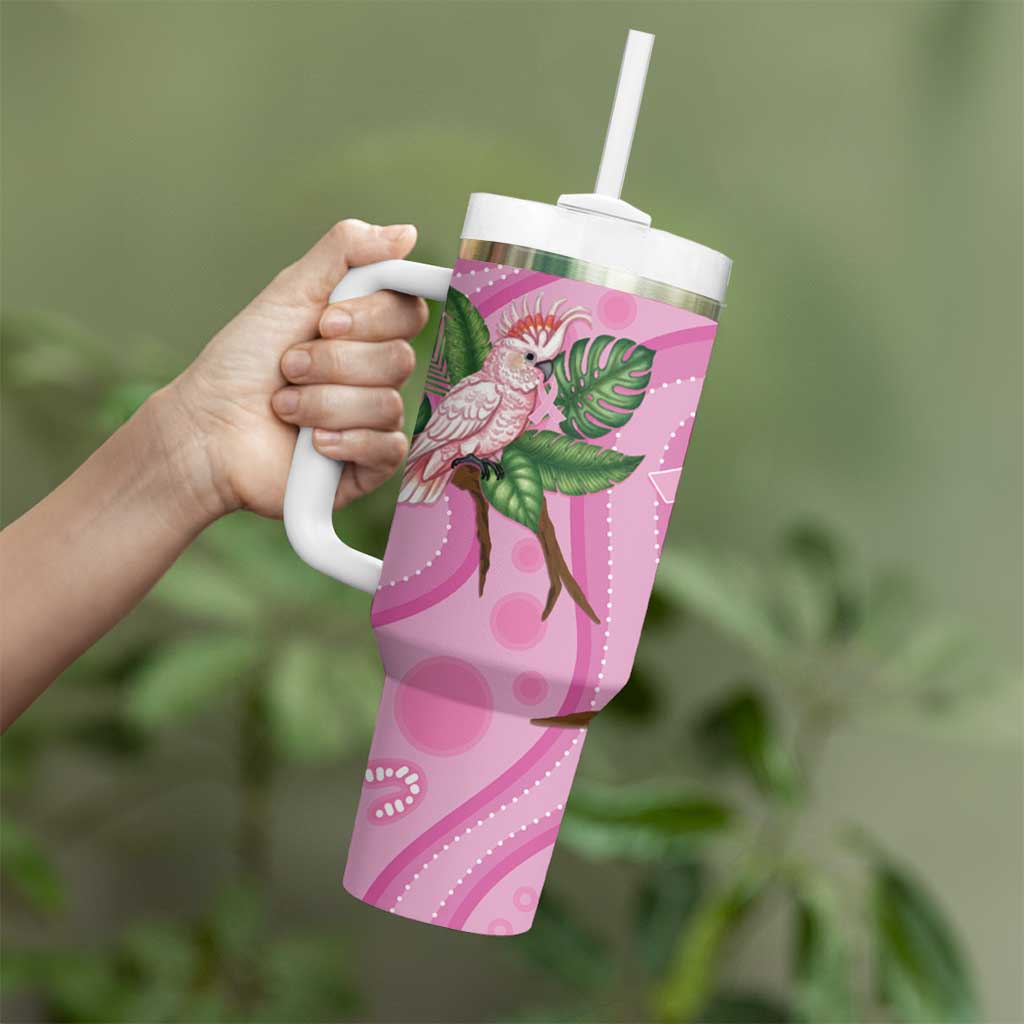 Australia Breast Cancer Awareness Tumbler With Handle Pink Cockatoo Ribbon Aboriginal Dot Art
