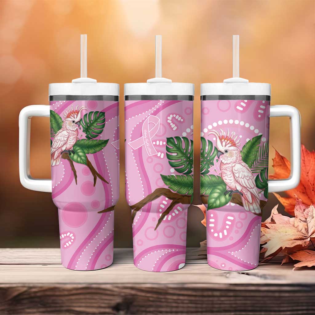 Australia Breast Cancer Awareness Tumbler With Handle Pink Cockatoo Ribbon Aboriginal Dot Art
