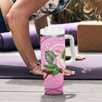 Australia Breast Cancer Awareness Tumbler With Handle Pink Cockatoo Ribbon Aboriginal Dot Art