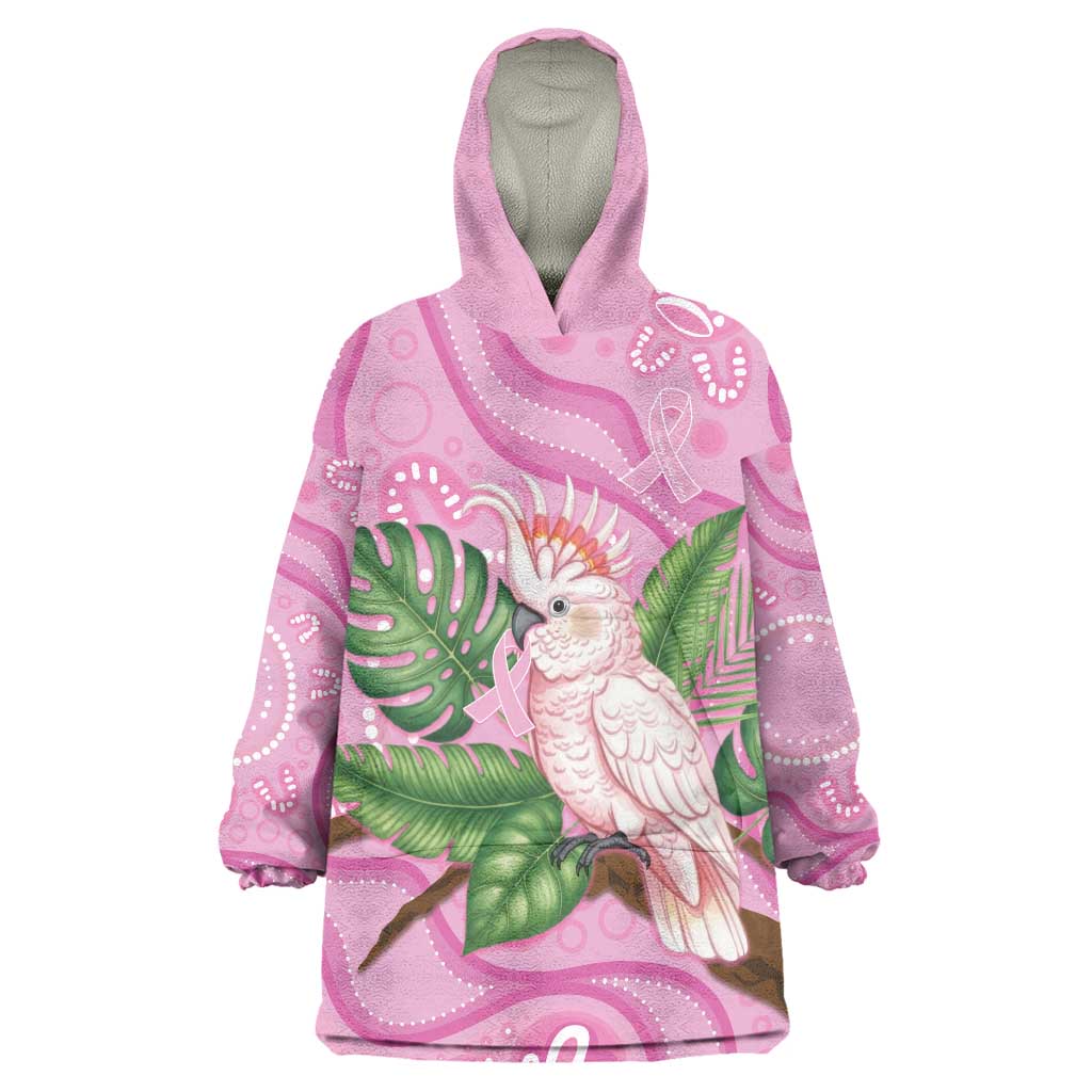 Australia Breast Cancer Awareness Wearable Blanket Hoodie Pink Cockatoo Ribbon Aboriginal Dot Art