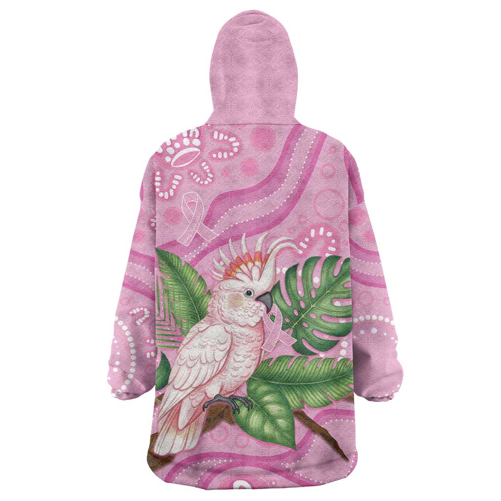 Australia Breast Cancer Awareness Wearable Blanket Hoodie Pink Cockatoo Ribbon Aboriginal Dot Art