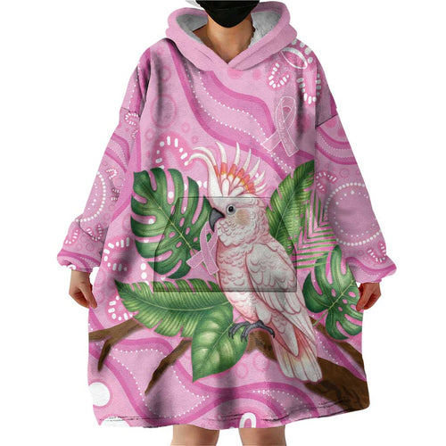 Australia Breast Cancer Awareness Wearable Blanket Hoodie Pink Cockatoo Ribbon Aboriginal Dot Art