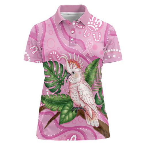 Australia Breast Cancer Awareness Women Polo Shirt Pink Cockatoo Ribbon Aboriginal Dot Art