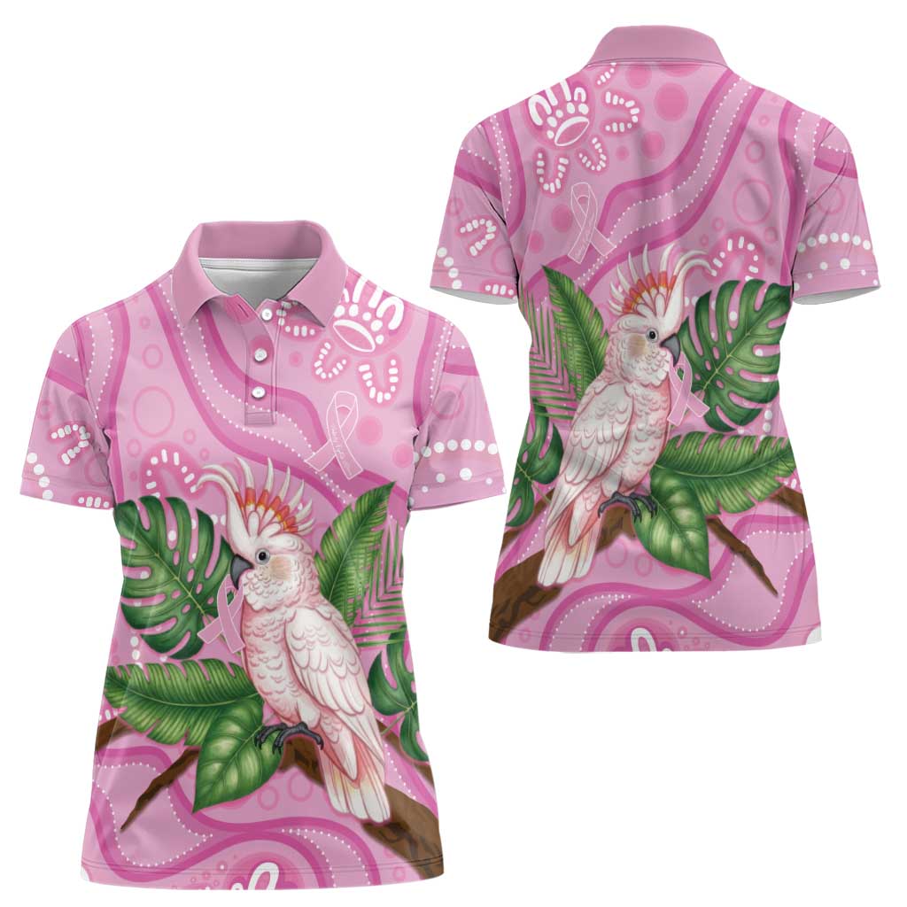 Australia Breast Cancer Awareness Women Polo Shirt Pink Cockatoo Ribbon Aboriginal Dot Art