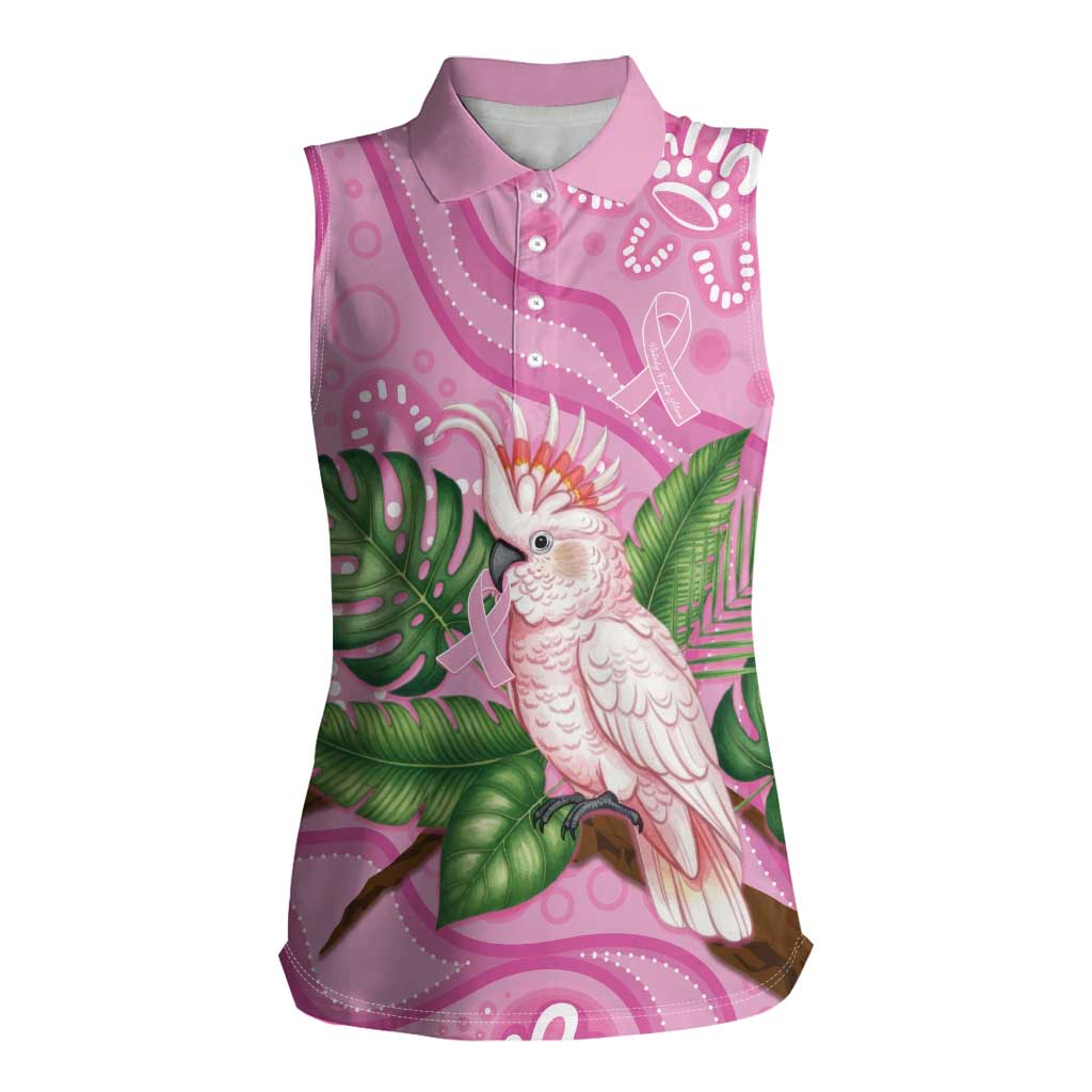 Australia Breast Cancer Awareness Women Sleeveless Polo Shirt Pink Cockatoo Ribbon Aboriginal Dot Art