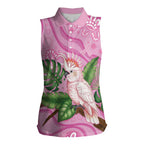 Australia Breast Cancer Awareness Women Sleeveless Polo Shirt Pink Cockatoo Ribbon Aboriginal Dot Art