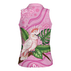 Australia Breast Cancer Awareness Women Sleeveless Polo Shirt Pink Cockatoo Ribbon Aboriginal Dot Art