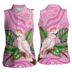 Australia Breast Cancer Awareness Women Sleeveless Polo Shirt Pink Cockatoo Ribbon Aboriginal Dot Art