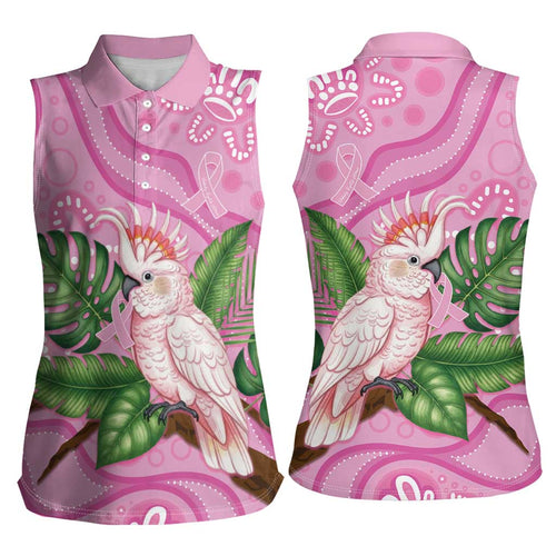 Australia Breast Cancer Awareness Women Sleeveless Polo Shirt Pink Cockatoo Ribbon Aboriginal Dot Art