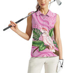 Australia Breast Cancer Awareness Women Sleeveless Polo Shirt Pink Cockatoo Ribbon Aboriginal Dot Art