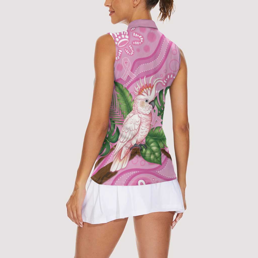 Australia Breast Cancer Awareness Women Sleeveless Polo Shirt Pink Cockatoo Ribbon Aboriginal Dot Art