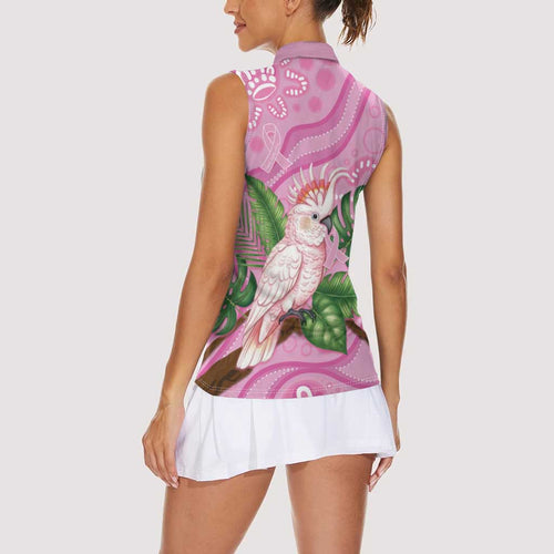 Australia Breast Cancer Awareness Women Sleeveless Polo Shirt Pink Cockatoo Ribbon Aboriginal Dot Art
