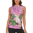 Australia Breast Cancer Awareness Women Sleeveless Polo Shirt Pink Cockatoo Ribbon Aboriginal Dot Art