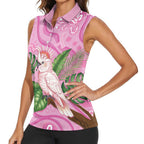 Australia Breast Cancer Awareness Women Sleeveless Polo Shirt Pink Cockatoo Ribbon Aboriginal Dot Art