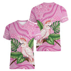 Australia Breast Cancer Awareness Women V-Neck T-Shirt Pink Cockatoo Ribbon Aboriginal Dot Art