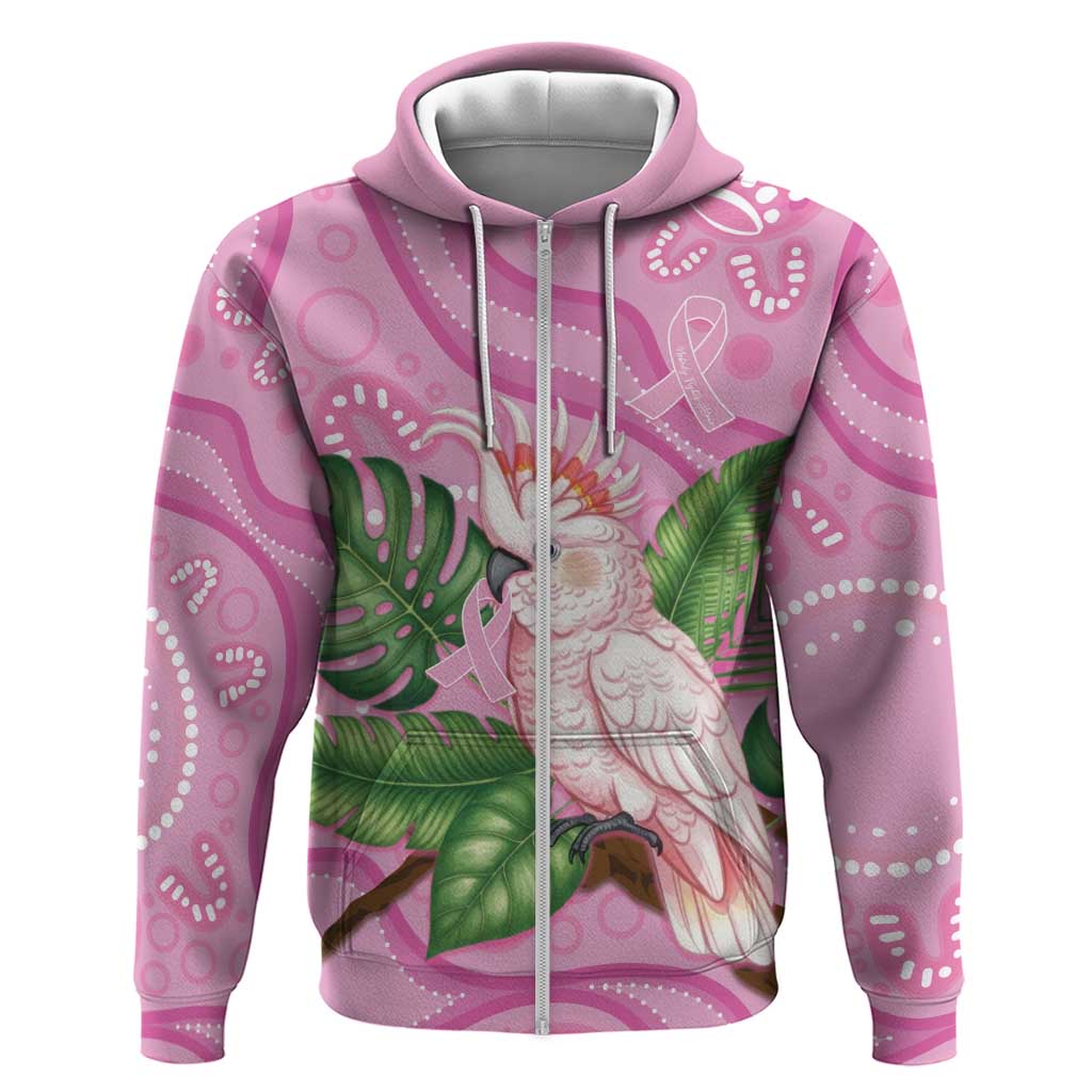 Australia Breast Cancer Awareness Zip Hoodie Pink Cockatoo Ribbon Aboriginal Dot Art