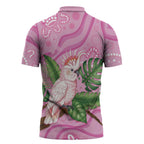 Australia Breast Cancer Awareness Zipper Polo Shirt Pink Cockatoo Ribbon Aboriginal Dot Art