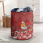 Australia Red - capped Robin Christmas In July Laundry Basket Aussie Passerine Bird Merry Xmas