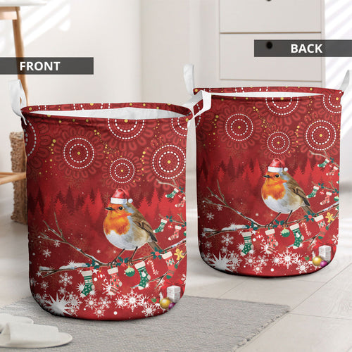 Australia Red - capped Robin Christmas In July Laundry Basket Aussie Passerine Bird Merry Xmas