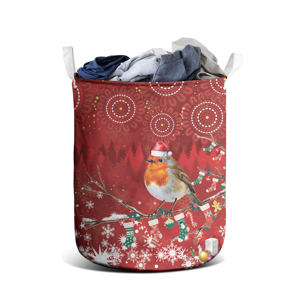 Australia Red - capped Robin Christmas In July Laundry Basket Aussie Passerine Bird Merry Xmas