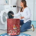 Australia Red - capped Robin Christmas In July Laundry Basket Aussie Passerine Bird Merry Xmas