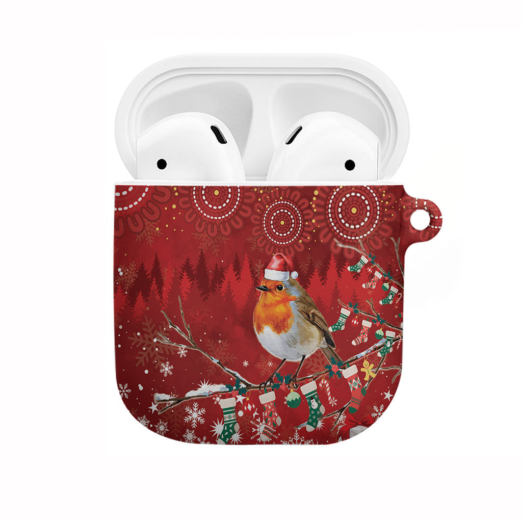 Australia Red - capped Robin Christmas In July AirPods Case Aussie Passerine Bird Merry Xmas