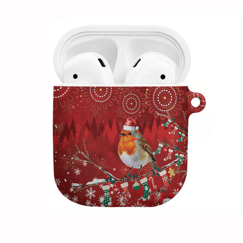 Australia Red - capped Robin Christmas In July AirPods Case Aussie Passerine Bird Merry Xmas