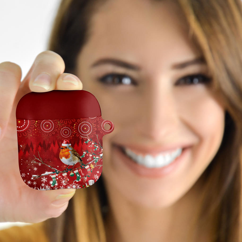 Australia Red - capped Robin Christmas In July AirPods Case Aussie Passerine Bird Merry Xmas