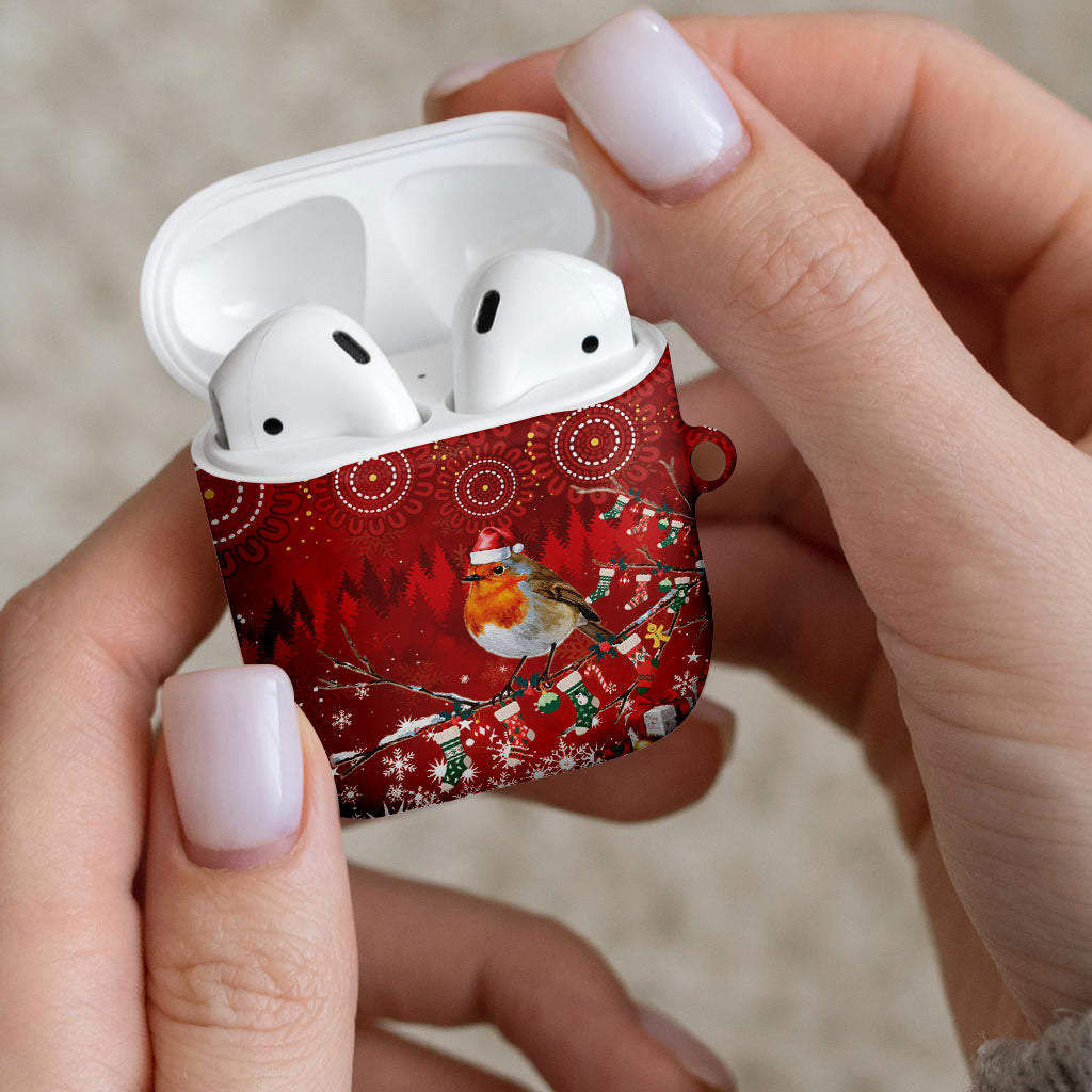 Australia Red - capped Robin Christmas In July AirPods Case Aussie Passerine Bird Merry Xmas