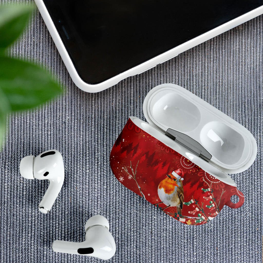 Australia Red - capped Robin Christmas In July AirPods Case Aussie Passerine Bird Merry Xmas