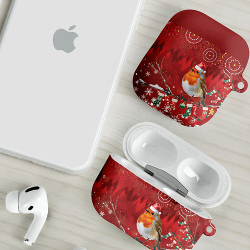 Australia Red - capped Robin Christmas In July AirPods Case Aussie Passerine Bird Merry Xmas