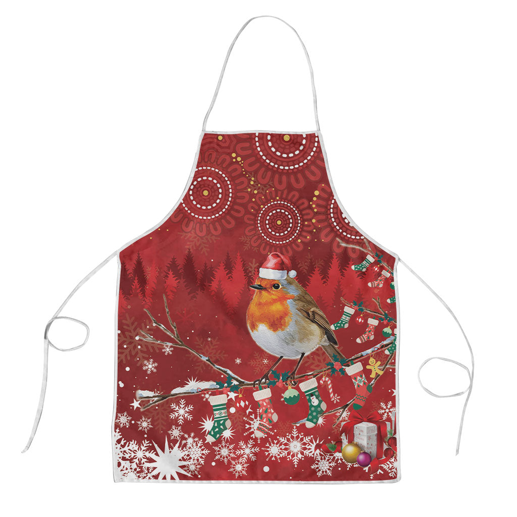 Australia Red - capped Robin Christmas In July Apron Aussie Passerine Bird Merry Xmas