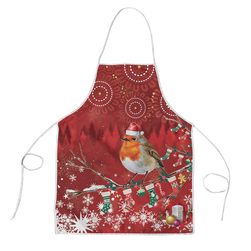 Australia Red - capped Robin Christmas In July Apron Aussie Passerine Bird Merry Xmas