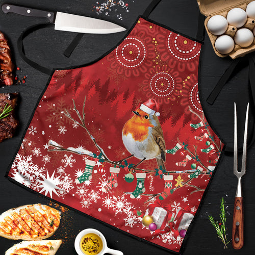 Australia Red - capped Robin Christmas In July Apron Aussie Passerine Bird Merry Xmas