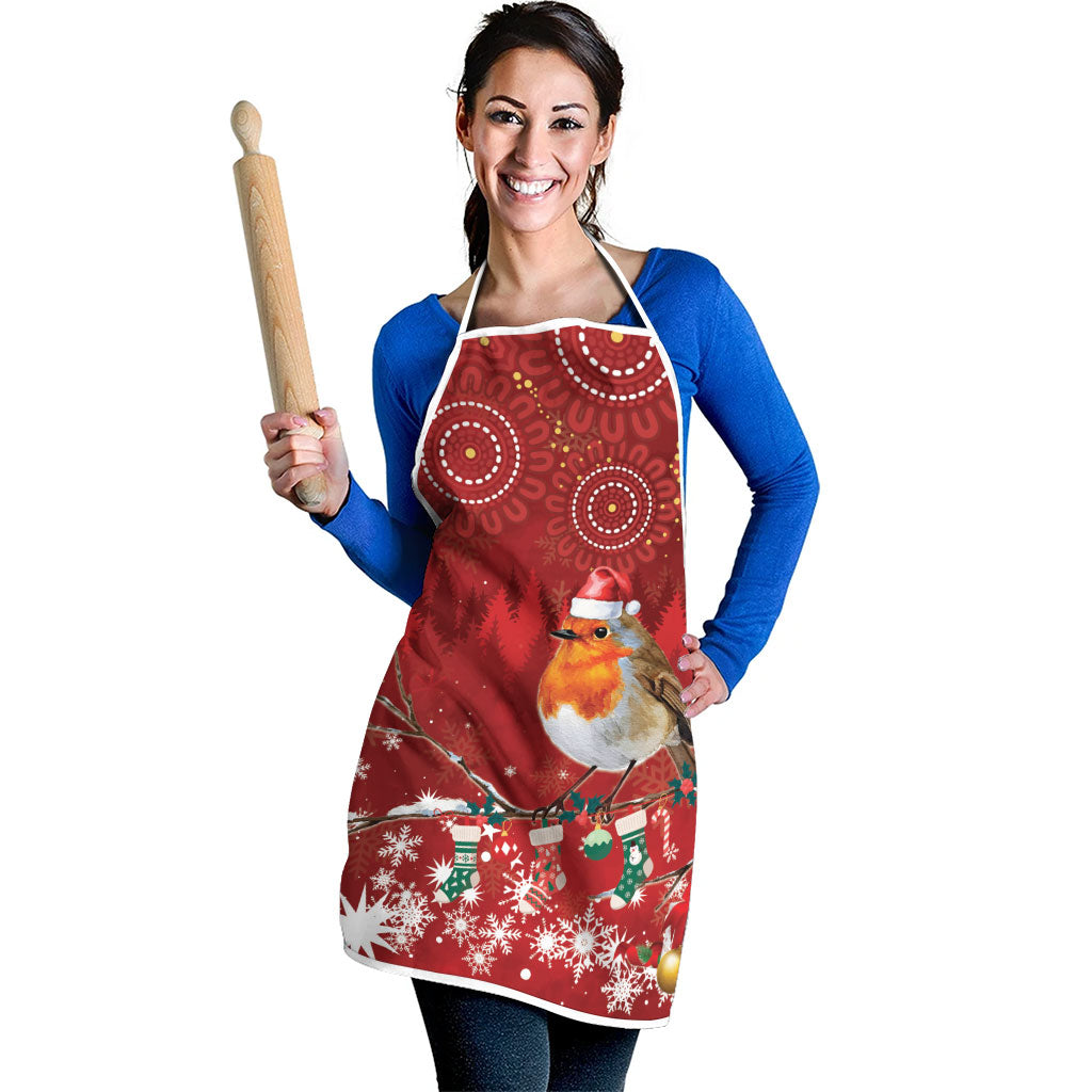 Australia Red - capped Robin Christmas In July Apron Aussie Passerine Bird Merry Xmas