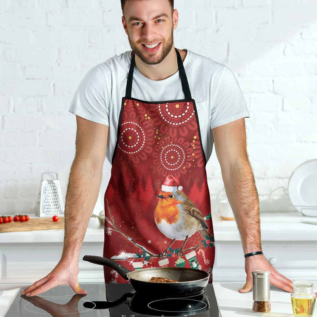 Australia Red - capped Robin Christmas In July Apron Aussie Passerine Bird Merry Xmas