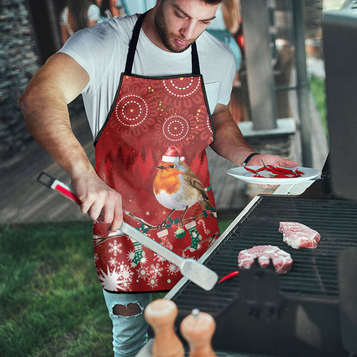 Australia Red - capped Robin Christmas In July Apron Aussie Passerine Bird Merry Xmas