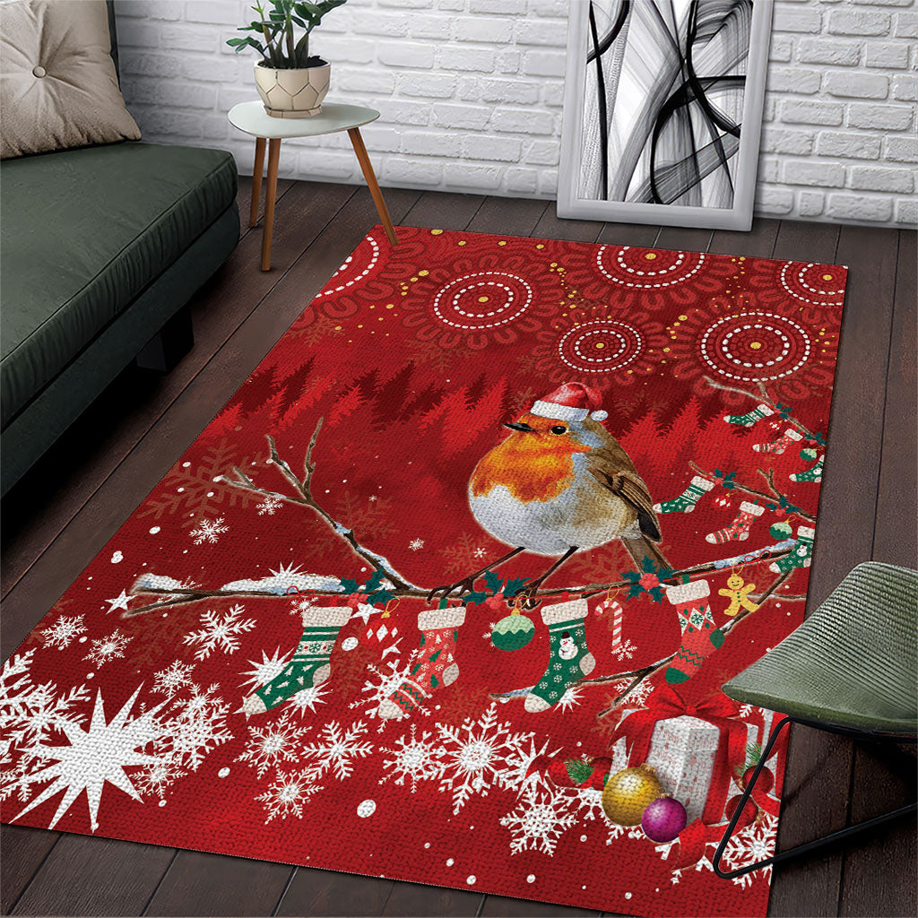 Australia Red - capped Robin Christmas In July Area Rug Aussie Passerine Bird Merry Xmas
