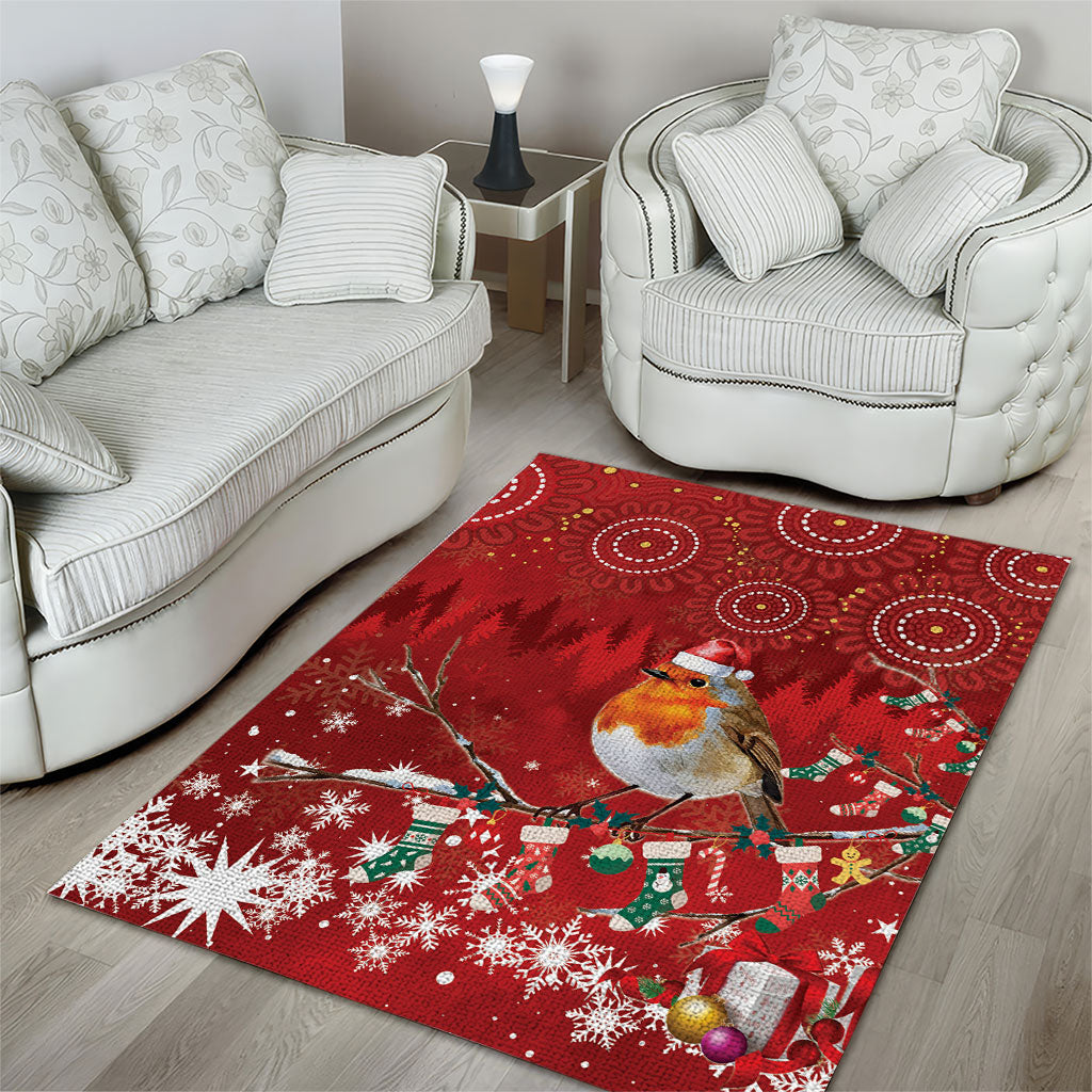 Australia Red - capped Robin Christmas In July Area Rug Aussie Passerine Bird Merry Xmas