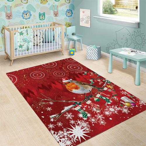 Australia Red - capped Robin Christmas In July Area Rug Aussie Passerine Bird Merry Xmas