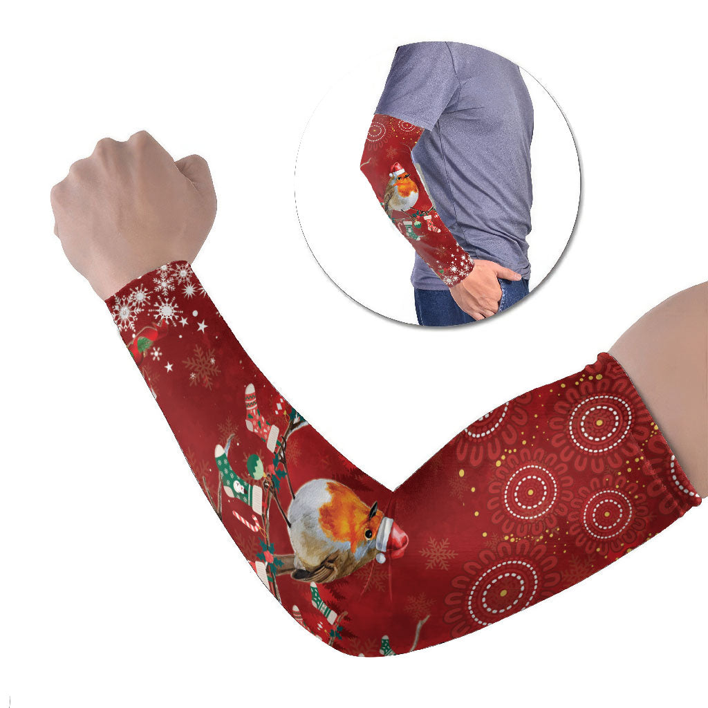 Australia Red - capped Robin Christmas In July Arm Sleeves Aussie Passerine Bird Merry Xmas