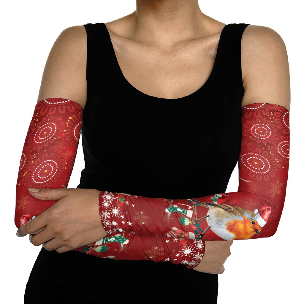 Australia Red - capped Robin Christmas In July Arm Sleeves Aussie Passerine Bird Merry Xmas